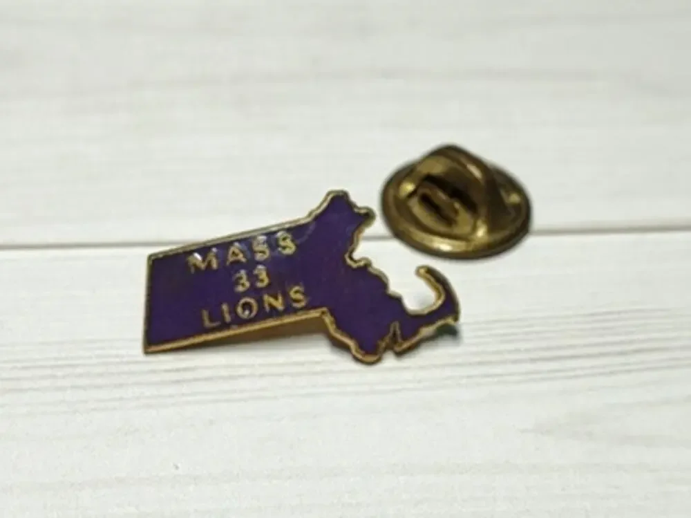 Massachusetts Lions Club District 33 Purple Gold Tone State Shape Pin